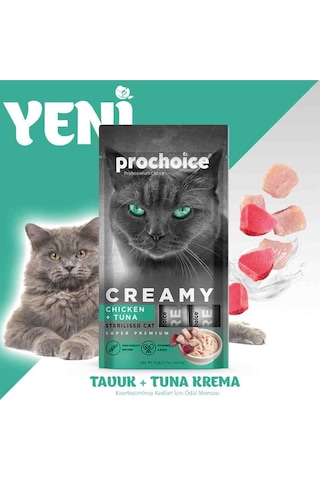 Pro Choice Creamy Kediler İçin Tavuklu Ton Balıklı Sıvı Kedi Ödülü 4 x 15 G
