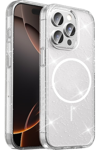 Apple Uyumlu iPhone 15 Pro Max Kılıf M-safe Şarj Özellikli Parlayan Simli Saydam Renkli Zore Maris Kapak Seffaf