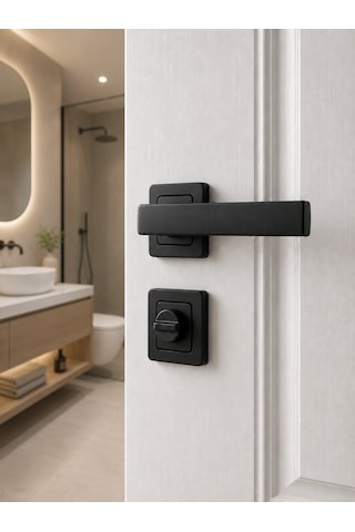 3+1 Evler İçin 7'li Kapı Kolu Seti 5 Takım Oda + 2 Takım Wc Banyo Mat Siyah Kare Rozetli Marka