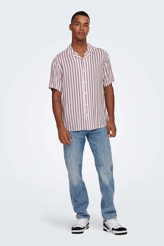Only & Sons Erkek Onswayne Çizgili Kısa Kollu Gömlek 22013267 Gül Gülkurusu