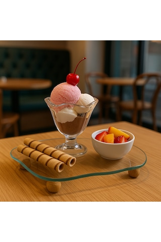 Cam Bulut Tepsi Organizer Ahşap Top Ayaklı Şeffaf