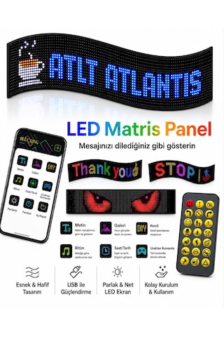 Led Matris Panel Mesajınızı Emojinizi Dilediğiniz Gibi Gösterin Araba Dükkan Cam Ofis Cafe İçin Uygun Elektirikli Kumandalı Uygulamadan Kontrol