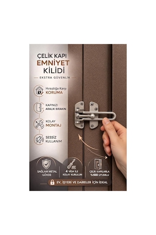 Çelik Kapı Emniyet Kilidi, Metal Güvenlik Aparatı, Hırsızlığa Karşı Ekstra Koruma, Kolay Montaj, Sessiz Kullan Genel