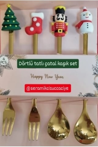 4lü Tatlı Kaşığı-çatalı-yeni Yıl Altın
