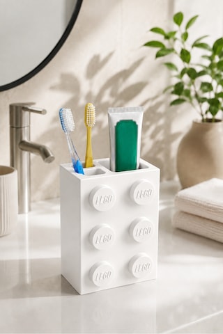 Lego Diş Fırçalığı Çocuk Ve Yetişkinlere Özel Eğlenceli Banyo Düzenleyici Diş Fırça Standı Beyaz