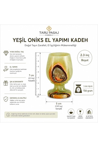 Yeşil Oniks El Yapımı Kadeh 2x3 İnç Doğal Taş Likör Kadehi Kahve Yanı Su Bardağı Dekoratif Kadeh