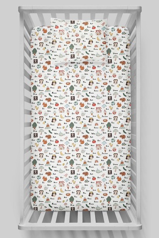Organik Bebek Boy Lastikli Çarşaf Seti 80x140 - Eğlenceli Kelimeler