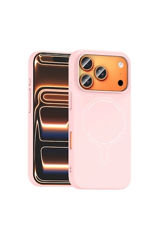 Apple iPhone Uyumlu Uyumlu 18 Pro Max Kılıf M-safe Şarj Özellikli Kamera Korumalı Zore Elio Sert Pc Kapak Açık Pembe