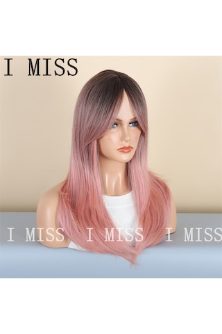 Degrade Pembe Mikro Bukle Moda Kadın Doğal Sentetik Peruk