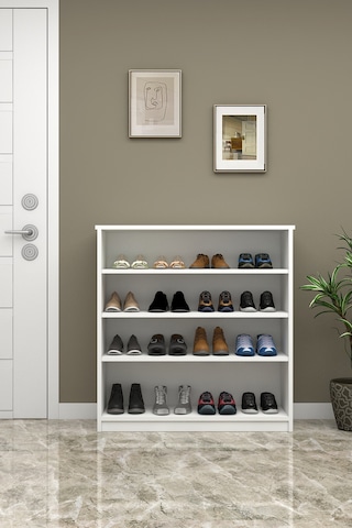 Asra Trend 4 Katlı Açık Raflı Ayakkabılık A-32 %100 MDF Modern Bot Uyumlu Düzenleyici Beyaz