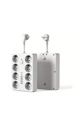 Honeybeeshop 1 Adet 14ü 1 Arada Şarj Koruma Güç Şeridi Kısa Kablo 8 Ac Çıkış 4 Usb A 2 Type C Beyaz