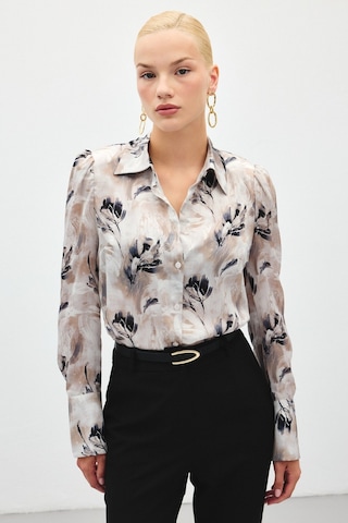 Sateen Vatkalı Desenli Gömlek - Gri-136407 Gri