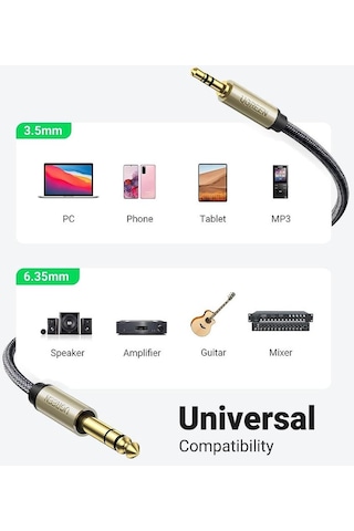 Ugreen 3.5 A 6.5 Çevirici Amplifikatör Cd Çalar Hoparlör Gold 1 Metre