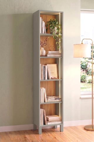 Robin Home Prime 5 Raflı Neon Led Işıklı Dar Alan Kitaplık Ahşap Ayaklı Sepet-ıhlamur Yeşili 183cm Yeşil