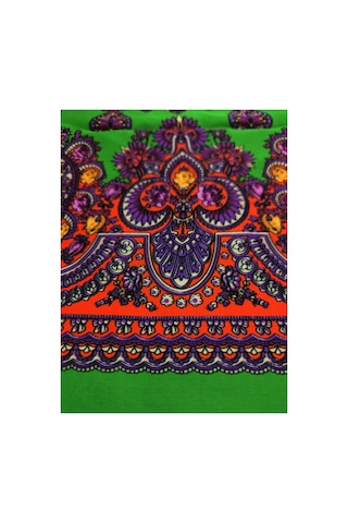 Tikitonki Koyu Yeşil Etnik Çiçek Desenli Saten Eşarp - 90x90 Koyu Yeşil Koyu Yeşil