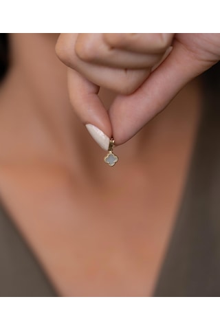 Bayar Gold 14 Ayar Altın Beyaz Renkli Yonca Kolye Ucu Sarı Altın