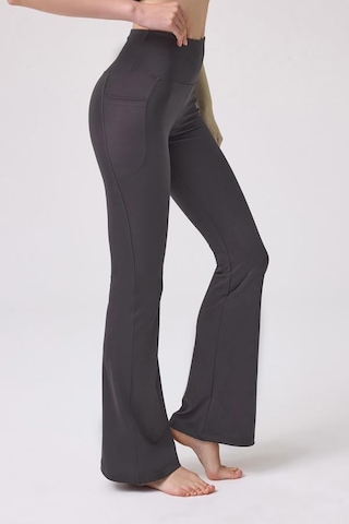 Füme Yüksek Bel Çift Cepli İspanyol Paça Kadın Tayt Füme