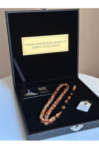 Altın Parçacıklı Tesbih Erkek Hediye Sertifika Özel İsim Turuncu