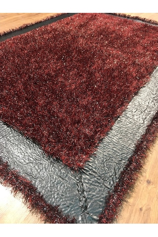 Saray Halı Simli Deri 125X180 Kırmızı Derili Simli Halı !