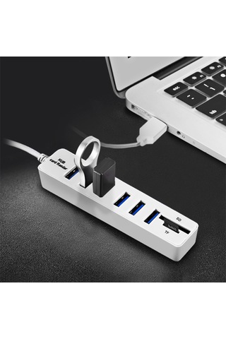 Kosona Usb 2.0 5 Port Hub İle Sd/tf Kart Okuyucu, 480 Mbps Hızlı Veri Transferi, Plug & Play, Beyaz 3/6 Port Seçenekli