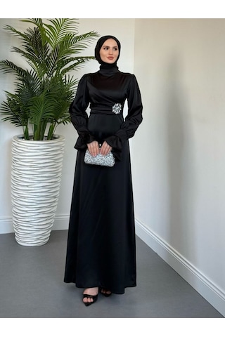 Yandan Taşlı Abiye Siyah