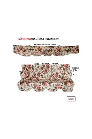 Süngersiz Tenteli Salıncak Kılıf Seti Mindersiz 3 Kişilik İngiliz Gülü 164x47 Cm