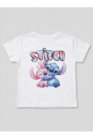 İncilay Kids Kız Çocuk Stitch Baskılı Şortlu Takım Beyaz