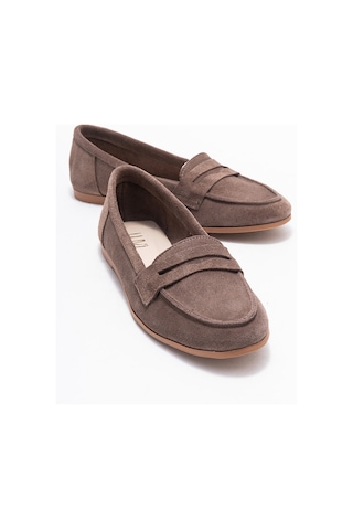 Luvishoes F02 Vizon Süet Hakiki Deri Kadın Loafer Ayakkabı Vizon