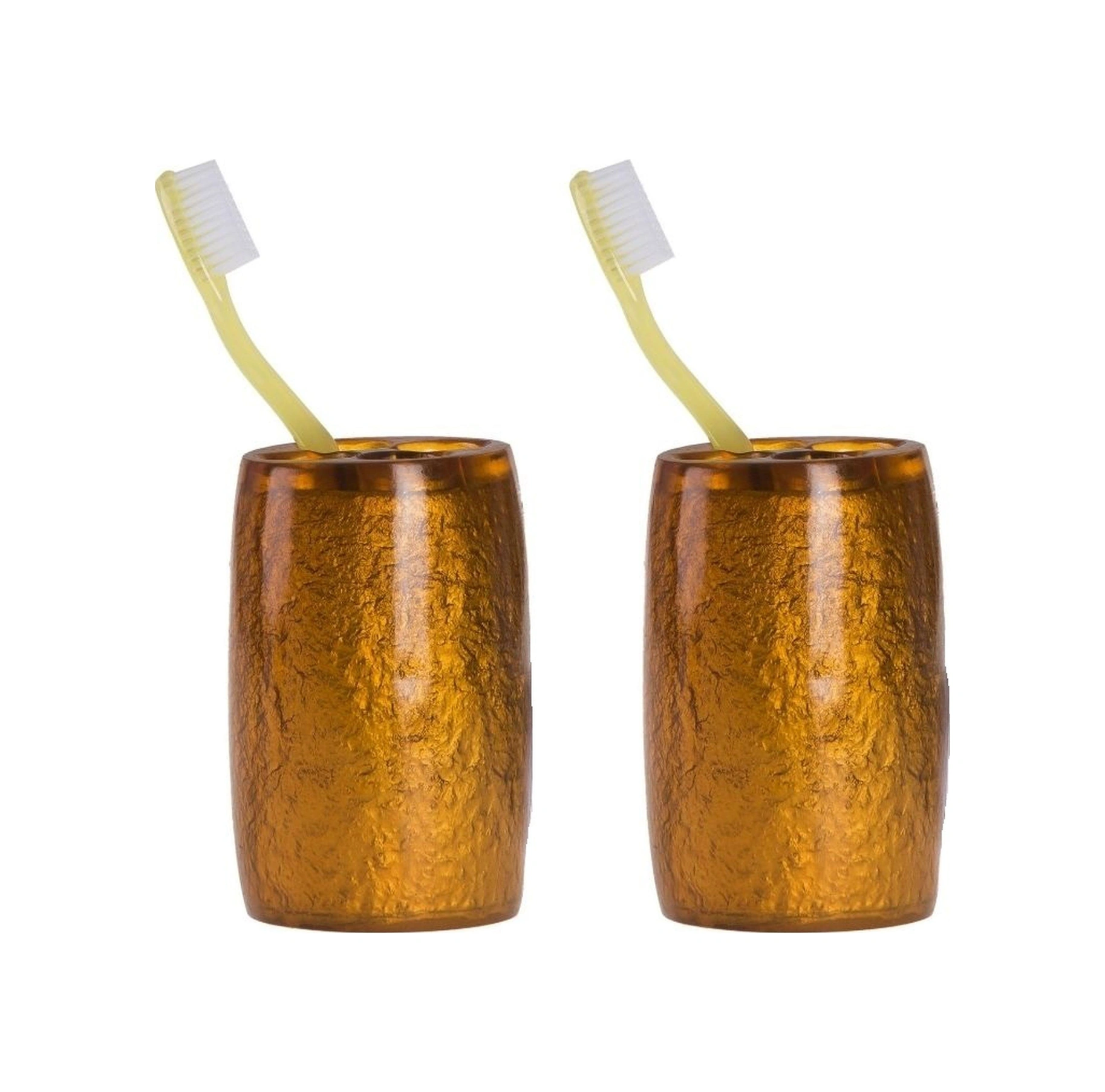 2 Adet Diş Fırçalık Altın Renkli Poliresin 5x5x7cm Banyo Seti Çok Renkli
