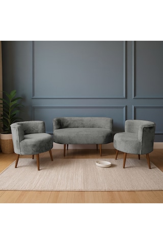 Azra Mobilya Sydney Modern Koltuk Takımı Modern İskandinav Tarzı Welsoft Yumuşak Kumaş Taş Gri Taş Gri