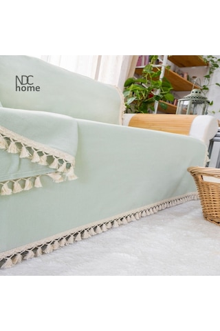 Dnc Home Tekstil Ndchome Premium Keten Adaçayı Ponponlu Koltuk Örtüsü 170 X 220