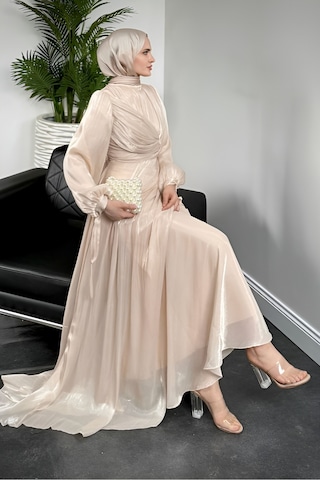 Kolu Bağlamalı Abiye Ekru