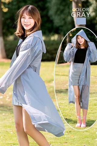 Unisex Kadın Ve Erkek Yağmurluk %100 Eva Çıtçıtlı Kapüşonlu Gri