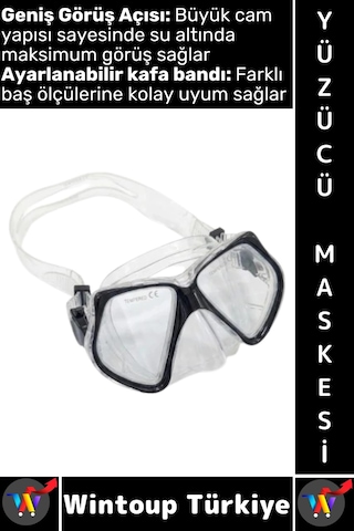 Gözlük Konforlu Sızdırmaz Buğu Önleyici Temperli Cam Ayarlanabilir Deniz Dalış Yüzücü Maskesi Siyah Çok Renkli