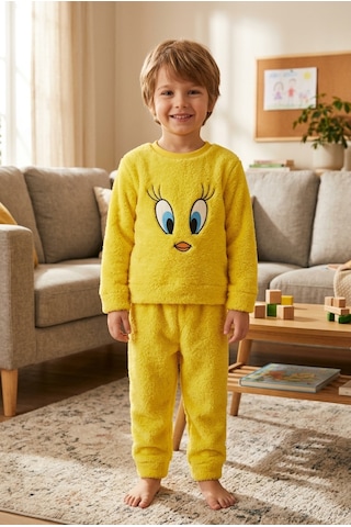 Beniizle Nakışlı Unisex Çocuk Peluş Alt Üst Takım Sarı