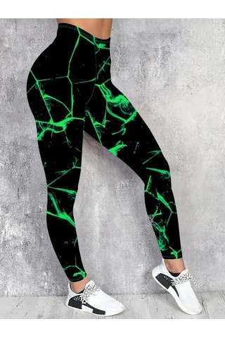 Kadın Yüksek Bel Renk Detaylı Dalgıç Tayt Yeşil