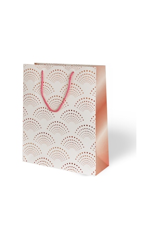 Geometri Desenli Lüks Karton Çanta Varak Baskılı Kırmızı 26x32 Cm 1 Adet