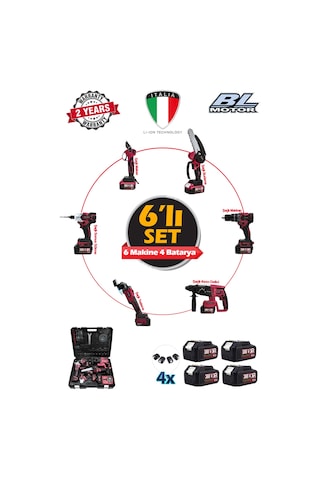 Stilmax ST4009 388VF 10AH Kırıcı Delici + Matkap + Taşlama + Somun Sökme + Dal Budama Makası 6'lı Set