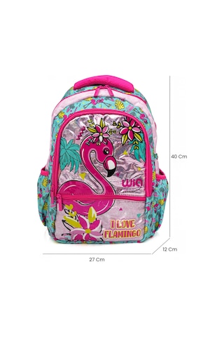 Wia Palm Flamingo Kız Çocuk İlkokul Çantası Turkuaz - Pembe