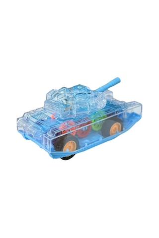 Sürtmeli Şeffaf Işıklı Tank Askeri Araç 15 Cm Mavi Renkli