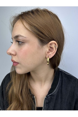 Zirkon Taşlı, Tiff Model, Halka Model, Paslanmaz Çelik Küpe 440, Altın Renk Altın