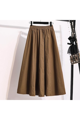 Mojta Kadın Giyim Yüksek Bel Bahar Sonbahar Artı Boyutu Ince A-line Etek Gevşek Rahat Orta Uzunlukta Etek Koyu Kahverengi