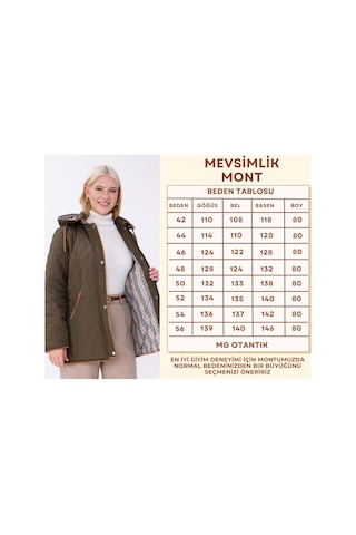 Mg Otantik Büyük Beden Pamuk Ekoseli Kapitone Kaban - Kapüşonlu Mevsimlik Mont Mg001 Haki