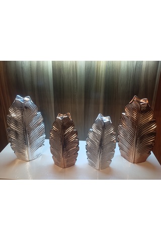 23cm Ve 19cmlik Kırılmaz Polyester,2 Lü Yaprak Desenli Biblo Vazo