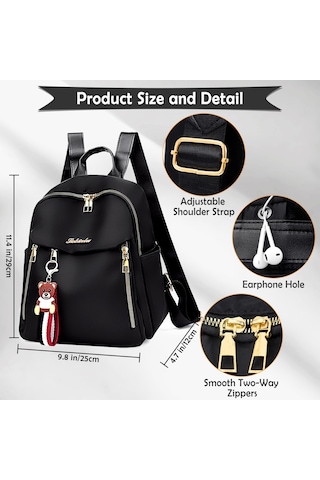 Kadın Sırt Çantası, Küçük Şehir Sırt Çantası, Gündelik, Siyah