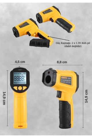 Lazer Odaklı Kızılötesi -50/+600 C Endüstriyel Katı-sıvı Sıcaklık Ölçme Termometresi