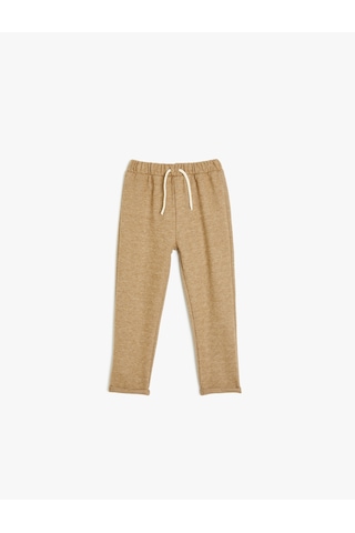 Koton Jogger Eşofman Altı Beli Bağlamalı Pamuk Karışımlı Bej Desenli 5wmb40158tk Ekru