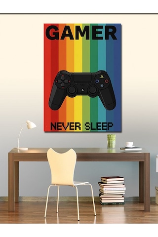 Kanvas Tablo "gamer Never Sleep" Ve Oyun Tutkusu 100cmx140cm