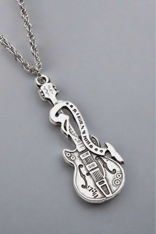 Tezzgelsin 925 Ayar Antik Gümüş Kaplama Rock'n Roll Gitar Kolye Gümüş