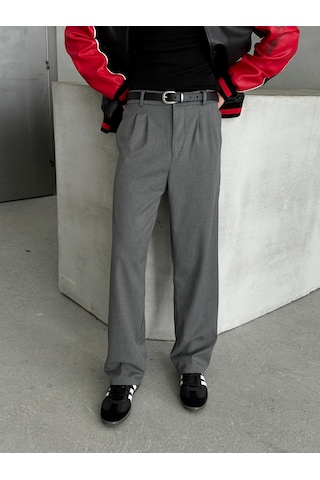 Erkek Pileli Baggy Kalıp Kumaş Pantolon Antrasit